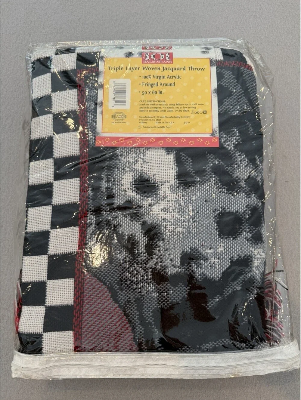 Vtg 90’s Disney 101 Dalmatians  Woven Throw Blanket W/fringe 50X60” New